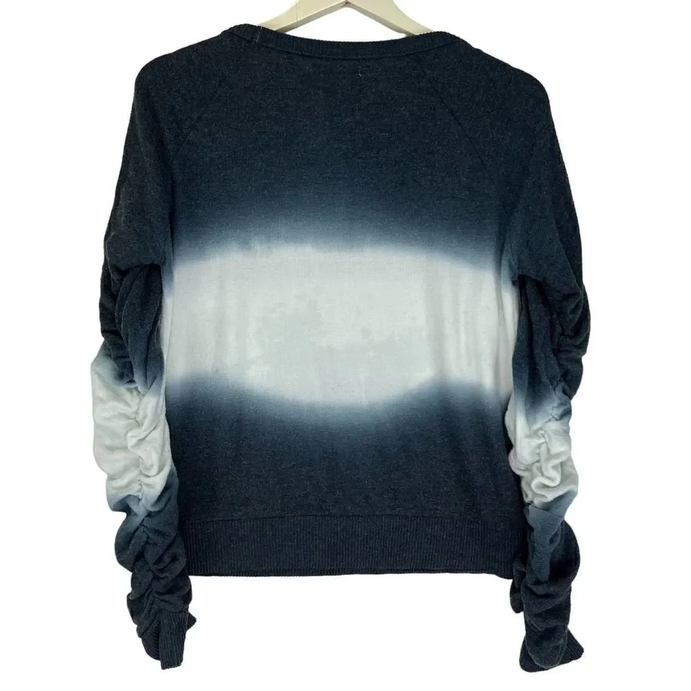 New Chaser Women US M Sweatshirt Ruched Sleeves Cozy Pullover White Gray Sweater - Picture 3 of 9